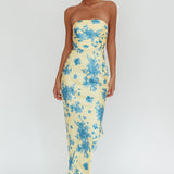 City Of Stars Strapless Maxi Dress Floral Yellow