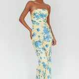 City Of Stars Strapless Maxi Dress Floral Yellow
