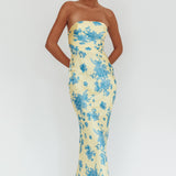 City Of Stars Strapless Maxi Dress Floral Yellow