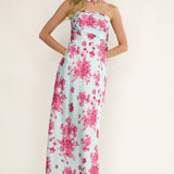 City Of Stars Strapless Scarf Maxi Dress Floral Ice Blue
