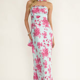 City Of Stars Strapless Scarf Maxi Dress Floral Ice Blue