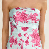 City Of Stars Strapless Scarf Maxi Dress Floral Ice Blue
