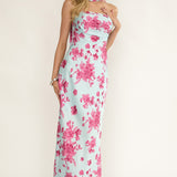 City Of Stars Strapless Scarf Maxi Dress Floral Ice Blue