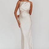 Laila Boat Neck Maxi Dress Stone Champagne