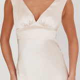 Leila V-Neck Low Back Satin Midi Dress Ivory