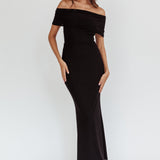 Aqaba Off-Shoulder Mesh Maxi Dress Black
