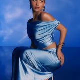 Alivya Satin Maxi Skirt Blue