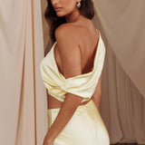 Alivya On-Off-Shoulder Satin Top Butter
