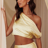 Alivya On-Off-Shoulder Satin Top Butter