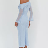 Alivya Asymmetric Neckline Knit Maxi Dress Blue
