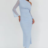 Alivya Asymmetric Neckline Knit Maxi Dress Blue