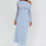 Alivya Asymmetric Neckline Knit Maxi Dress Blue