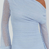 Alivya Asymmetric Neckline Knit Maxi Dress Blue