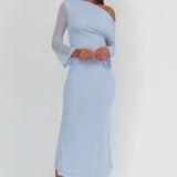 Alivya Asymmetric Neckline Knit Maxi Dress Blue