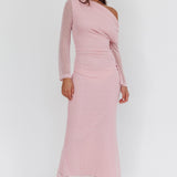 Alivya Asymmetric Neckline Knit Maxi Dress Pink