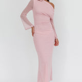 Alivya Asymmetric Neckline Knit Maxi Dress Pink
