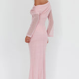 Alivya Asymmetric Neckline Knit Maxi Dress Pink