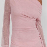 Alivya Asymmetric Neckline Knit Maxi Dress Pink