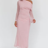 Alivya Asymmetric Neckline Knit Maxi Dress Pink