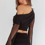 Alivya Asymmetric Shoulder Crop Top Black
