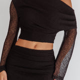Alivya Asymmetric Shoulder Crop Top Black