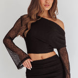 Alivya Asymmetric Shoulder Crop Top Black