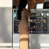 Alivya Off-Shoulder Knit Maxi Dress Mocha