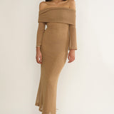 Alivya Off-Shoulder Knit Maxi Dress Mocha