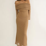 Alivya Off-Shoulder Knit Maxi Dress Mocha