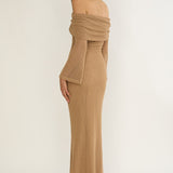 Alivya Off-Shoulder Knit Maxi Dress Mocha