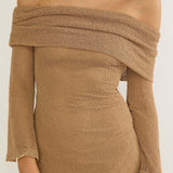 Alivya Off-Shoulder Knit Maxi Dress Mocha