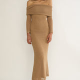 Alivya Off-Shoulder Knit Maxi Dress Mocha