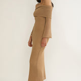 Alivya Off-Shoulder Knit Maxi Dress Mocha
