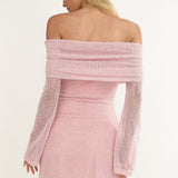 Alivya Off-Shoulder Knit Mini Dress Pink