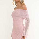 Alivya Off-Shoulder Knit Mini Dress Pink