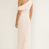 Alivya Asymmetric Neckline Maxi Dress Embellished Pink