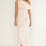 Alivya Asymmetric Neckline Maxi Dress Embellished Pink