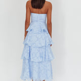 Giavana Strapless Layered Midi Dress Floral Embossed Blue