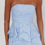 Giavana Strapless Layered Midi Dress Floral Embossed Blue