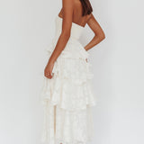 Giavana Strapless Layered Midi Dress Floral Embossed Cream