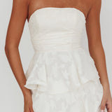 Giavana Strapless Layered Midi Dress Floral Embossed Cream