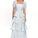 Giavana Puff Sleeve Layered Maxi Dress Floral Blue