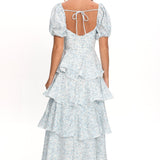 Giavana Puff Sleeve Layered Maxi Dress Floral Blue