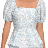 Giavana Puff Sleeve Layered Maxi Dress Floral Blue