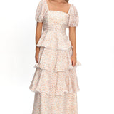 Giavana Puff Sleeve Layered Maxi Dress Orange