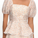 Giavana Puff Sleeve Layered Maxi Dress Orange