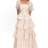 Giavana Puff Sleeve Layered Maxi Dress Orange