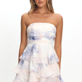 Giavana Strapless Layered Mini Dress Floral Blue