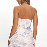 Giavana Strapless Layered Mini Dress Floral Blue