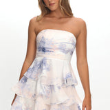 Giavana Strapless Layered Mini Dress Floral Blue
